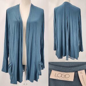 LOGO Lori Goldstein Womens XL Turquoise Split Back Sheer Open Front Cardigan Top